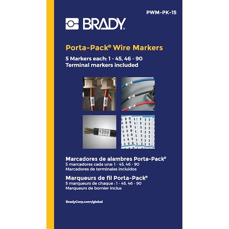 Brady Porta-Pack Wire Marker Book Repositionable Vinyl Cloth Legend: 1 to 90, 10PK PWM-PK-15